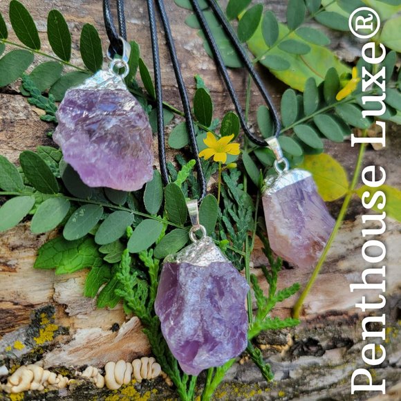 REAL Amethyst Quartz Silver Pendant Necklace - Picture 2 of 6